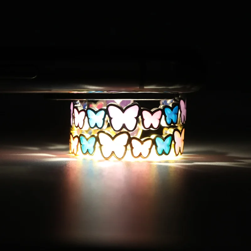 Trendy Gold Silver Plated Luminous Butterfly Ring For Women Heart Copper Adjustable Opening Ring Glow In The Dark Charm Jewelry