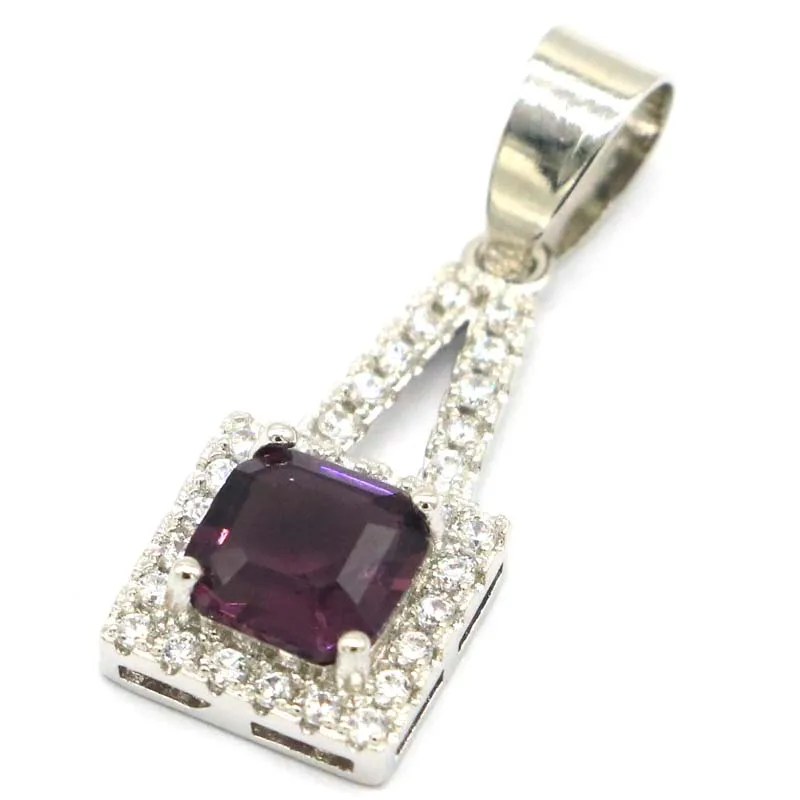Лидер продаж серьги-подвески из серебра с натуральным родолитом фиолетовым