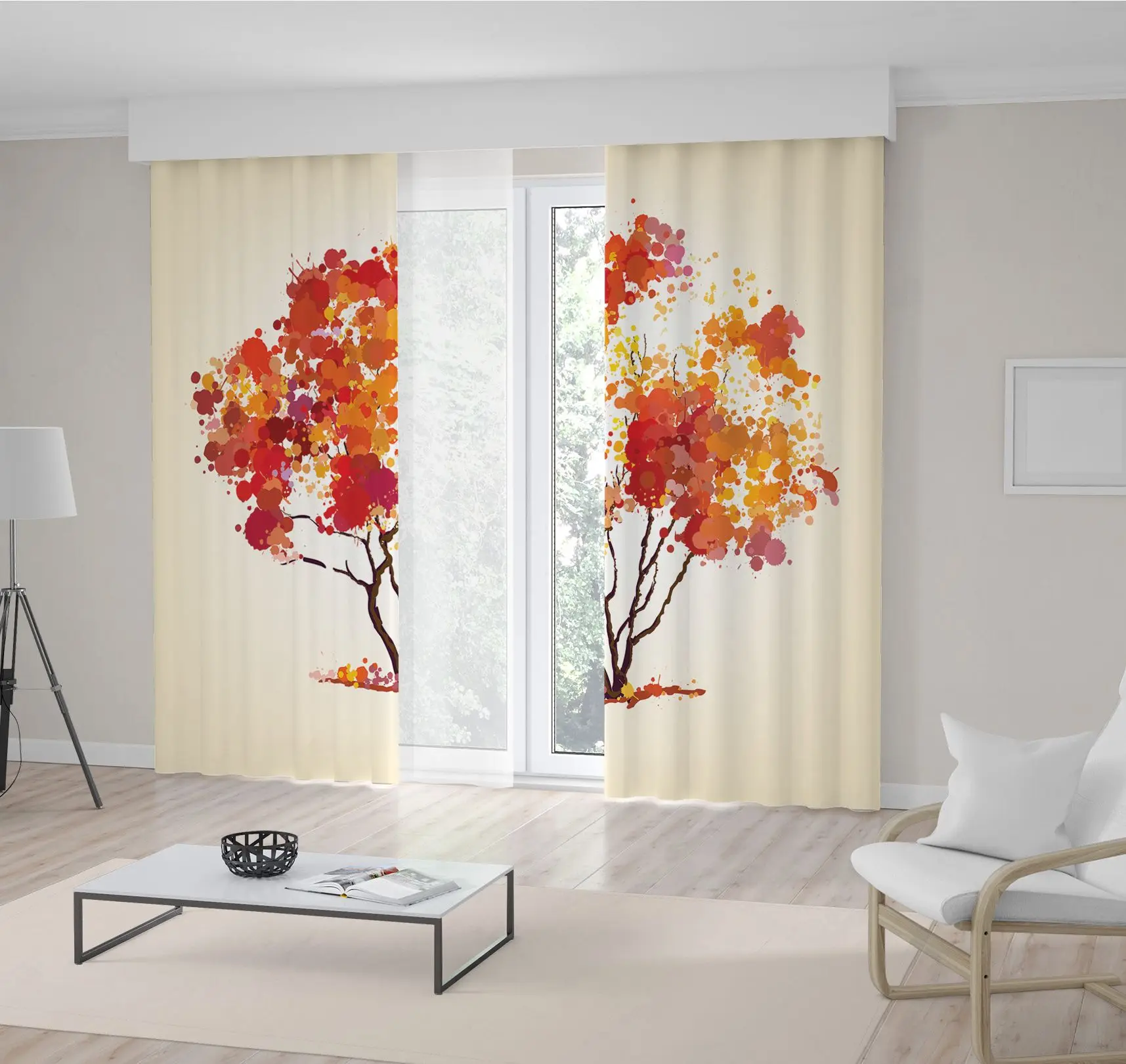 

Curtain Autumn Tree of Colorful Blots Yellow Red Orange Watercolor Style Artistic Design Print