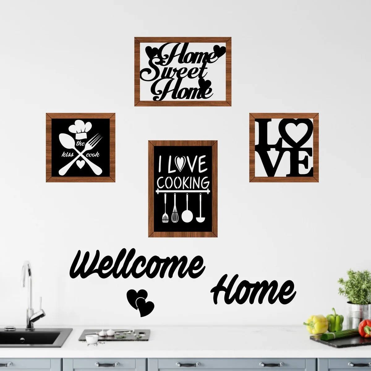 

3D Wall Wood 7 Piece Kitchen Tea Coffe Design Wall Decoration Signboard Decor My Rule New Style Your Home Art Home Gifts Vintage