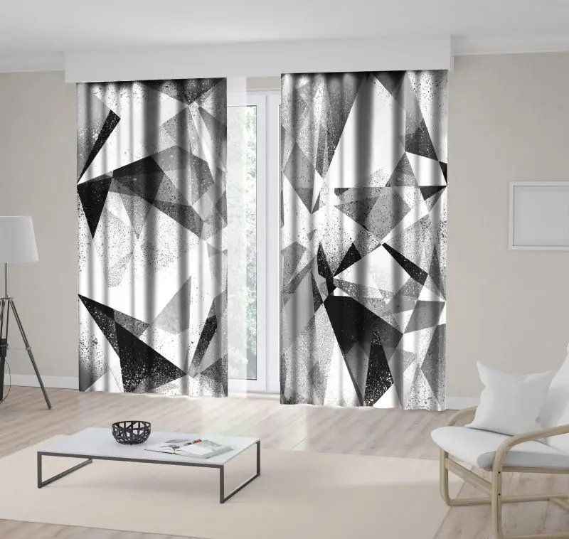 

Curtain Geometric Triangle Patterns Grunge Retro Style Monochromic Modern Artwork Black Gray White