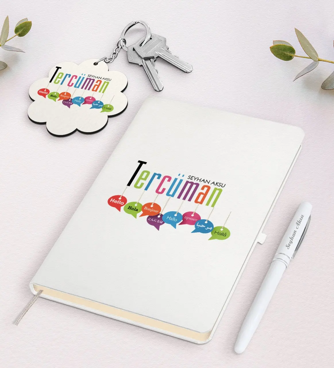 

Personalized Interpreter White Notebook Pen And Keychain Gift Set