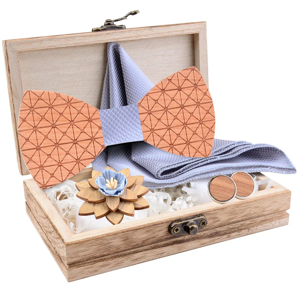 Клетчатый резной деревянный галстук-бабочка Красный Черный твердый носовой