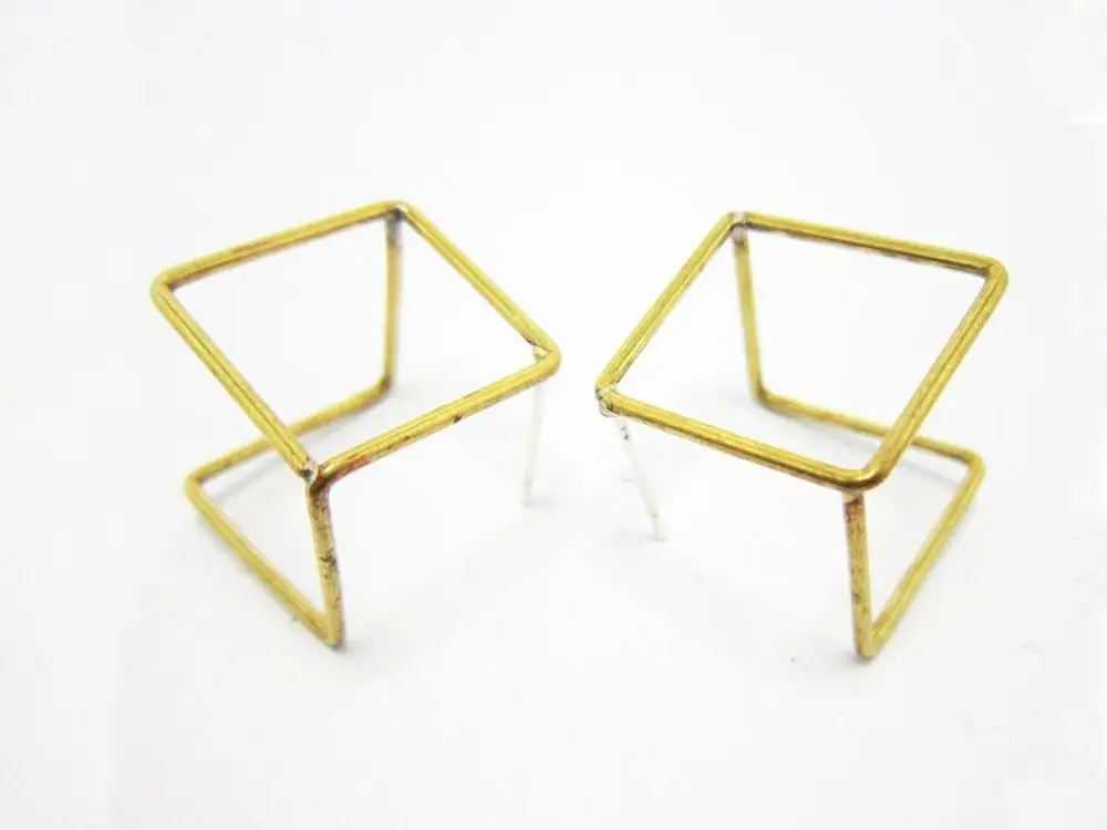 

2pcs Brass earrings stud 15x15mm Frame cube Raw brass ear stud Geometric earings 925 Silver needle R1022