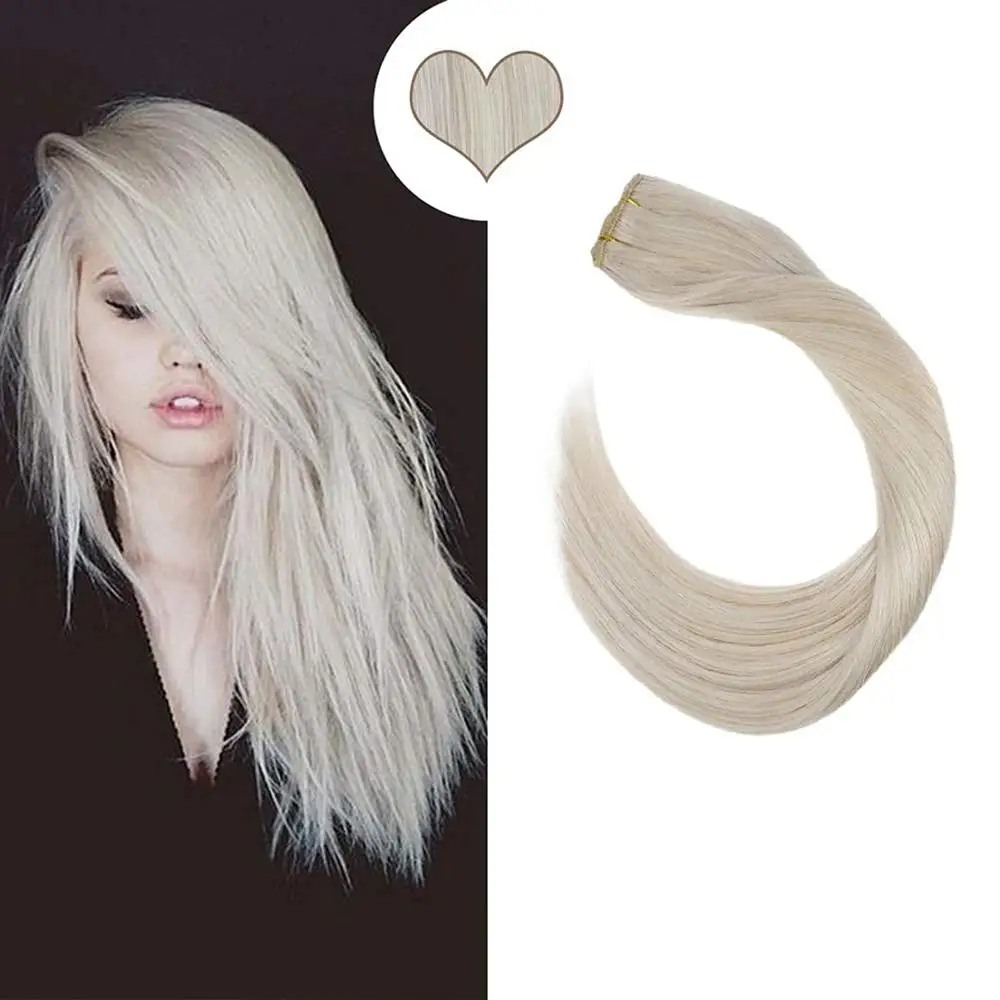 

Ugeat Clip in One Piece Hair Extensions 14-24" Platinum Blonde Color Hair #60 Machine Remy Hair One Piece Clip in Hair 50G/Set