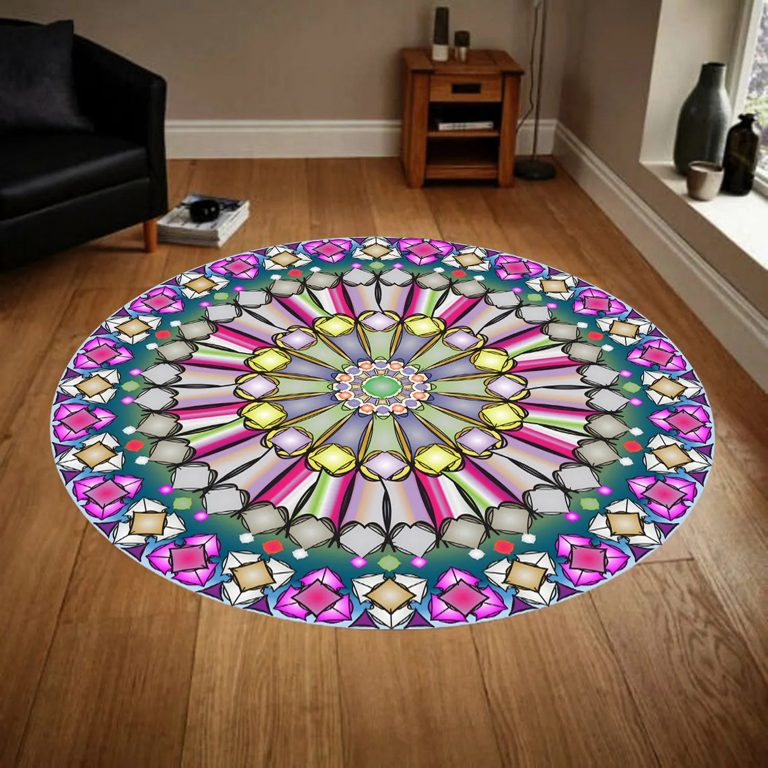 

Mandala Geo27671 Patterned Round Carpet, Non Slip Floor Carpet,Kitchen Rug,Teen's Carpet, Corridor Rug, area Rug Modern Carpet