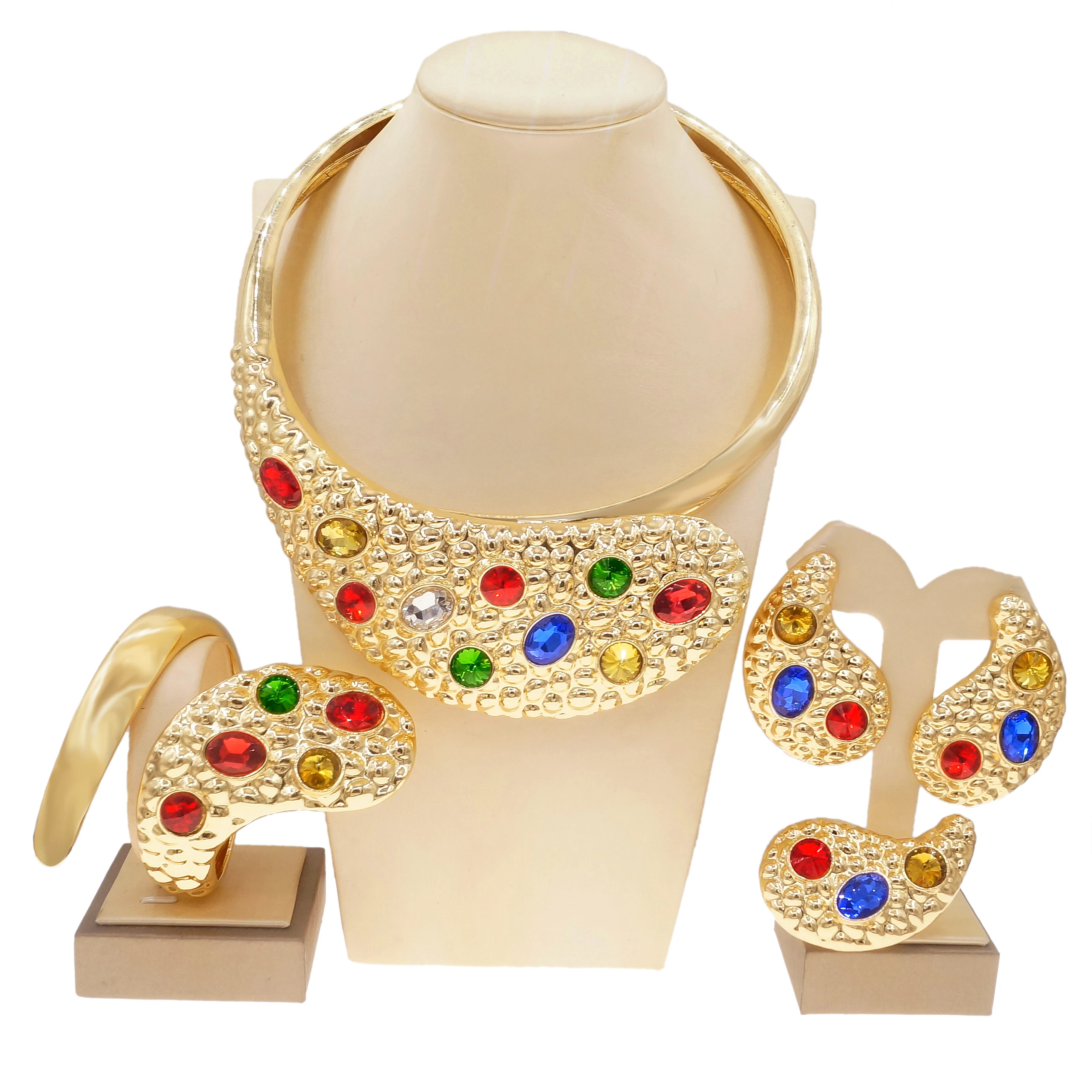 2022 новейший Итальянский Золотой Большой комплект ожерелья для женщин Свадебные украшения Крупный браслет кольцо серьги H00156