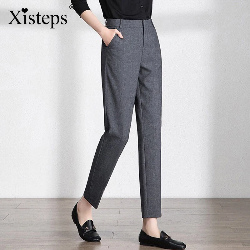 Xisteps Новинка Осень 2021 Черные Серые женские деловые брюки для офиса Женская одежда для работы брюки со средней талией