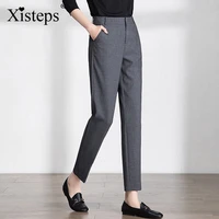 xisteps new 2021 autumn black gray women business formal pants office lady work wear mid waist trousers plus size pantalon