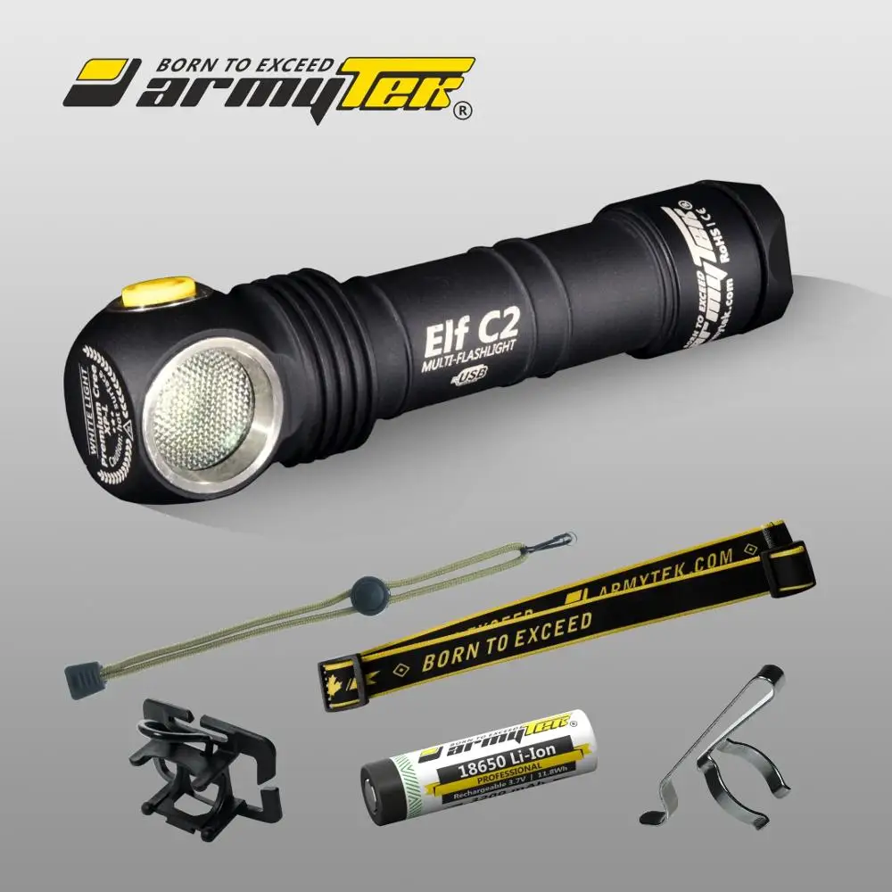 Светодиодный Налобный Фонарь Armytek Elf C2 XP-L Micro-USB+ 18650 Li-Ion аккумулятор
