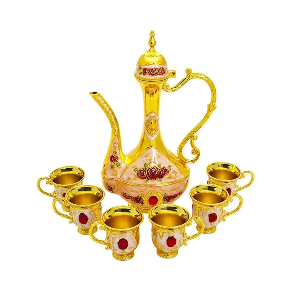 

Large Zemzem Set with Enamel Gold glass set used in zamzam or sherbet treats Jug set wedding, dowry, Hajj - Umrah Gift Ewer