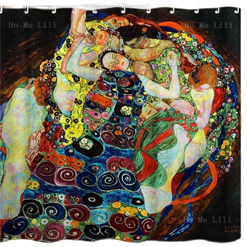 

The Kiss And Virgins By Gustav Klimt Art Paintings Shower Curtain For Bathroom Decor With Hooks