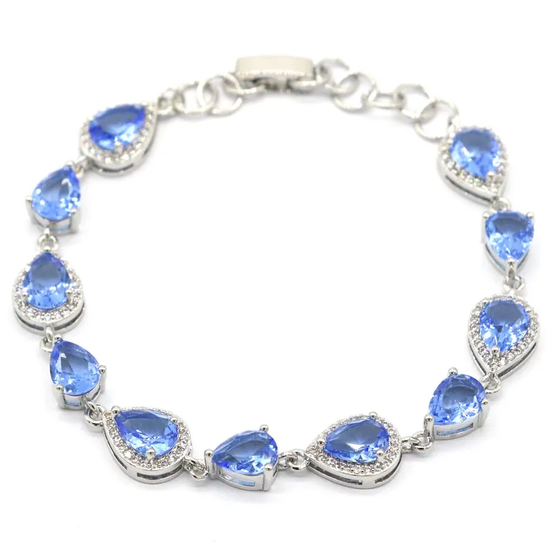 

11x9mm SheCrown Romantic 10g Created Violet Tanzanite CZ For Ladies Silver Bracelet Length 7.0-8.0inch or 17.75-20cm