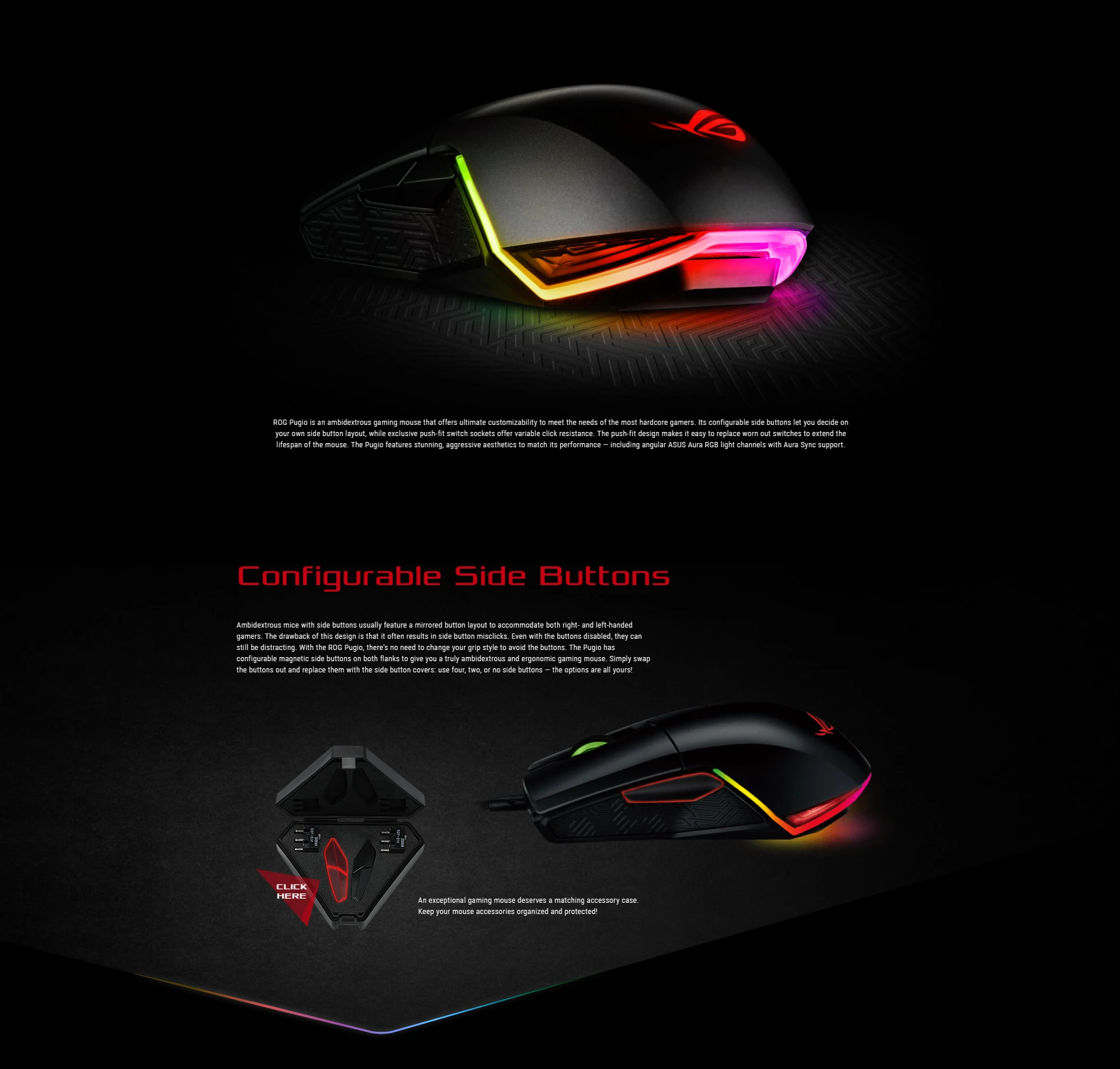 Проводная оптическая эргономичная игровая мышь ASUS ROG Pugio P503 Aura RGB USB