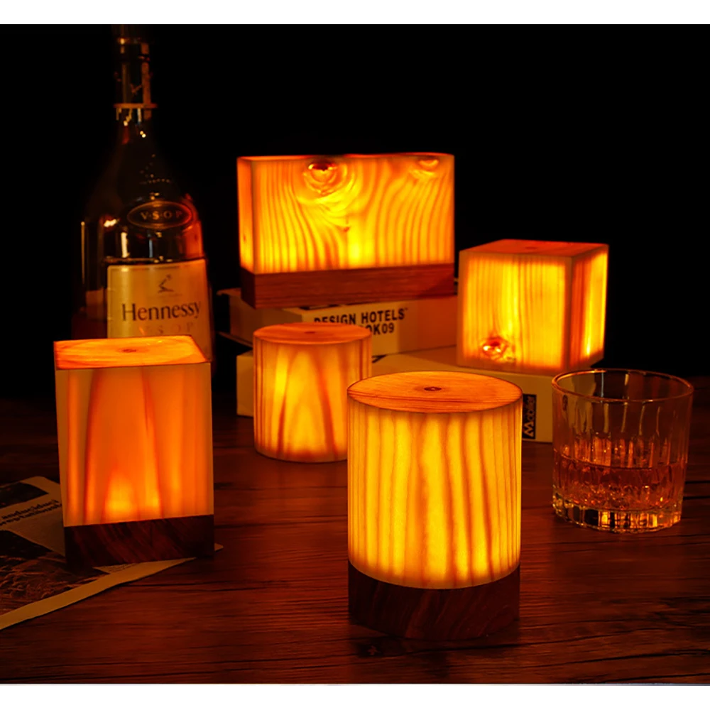 

Wood LED Table Lamps Creative Wood Grain Bedside Lamp USB Charging Night Light For Children'S Bedside Lamp Birthday Gifts