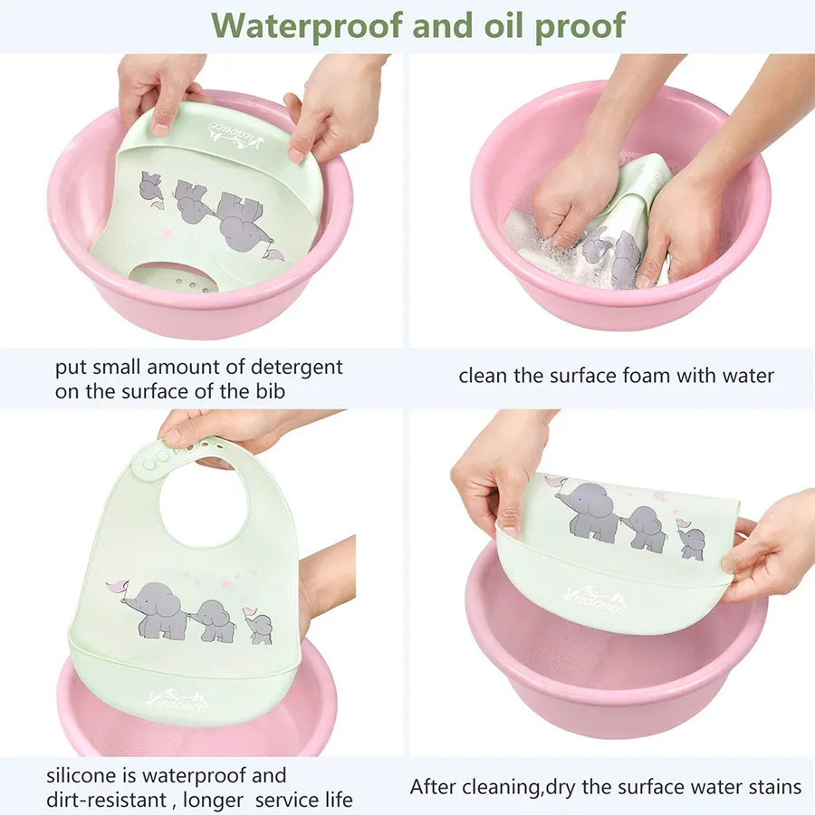 Viedouce 2PCS baby bibs waterproof silicone bib boy girl bowl silicon feeding | Детская одежда и обувь