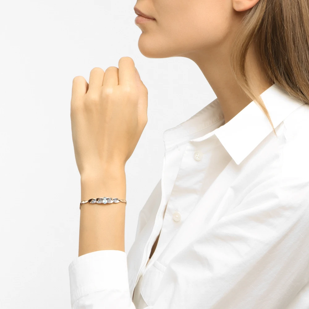 Золотой браслет с топазами и фианитами SUNLIGHT проба 585 | Украшения аксессуары