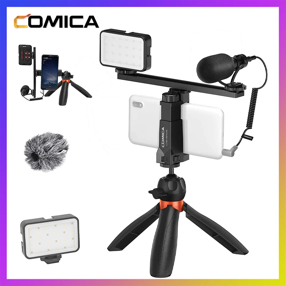 

Comica VM10-K5 Smartphone Video Microphone Kit with LED Light,Cardioid Shotgun Mic,Tripod,for Vlog Youtube Voice Recording