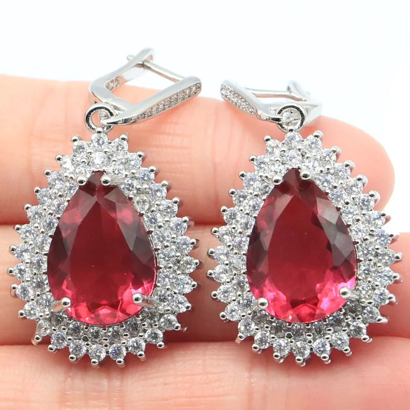 

44x23 мм Необычные формы капли 16 г создан розовый турмалин CZ женские обручальные серебряные серьги