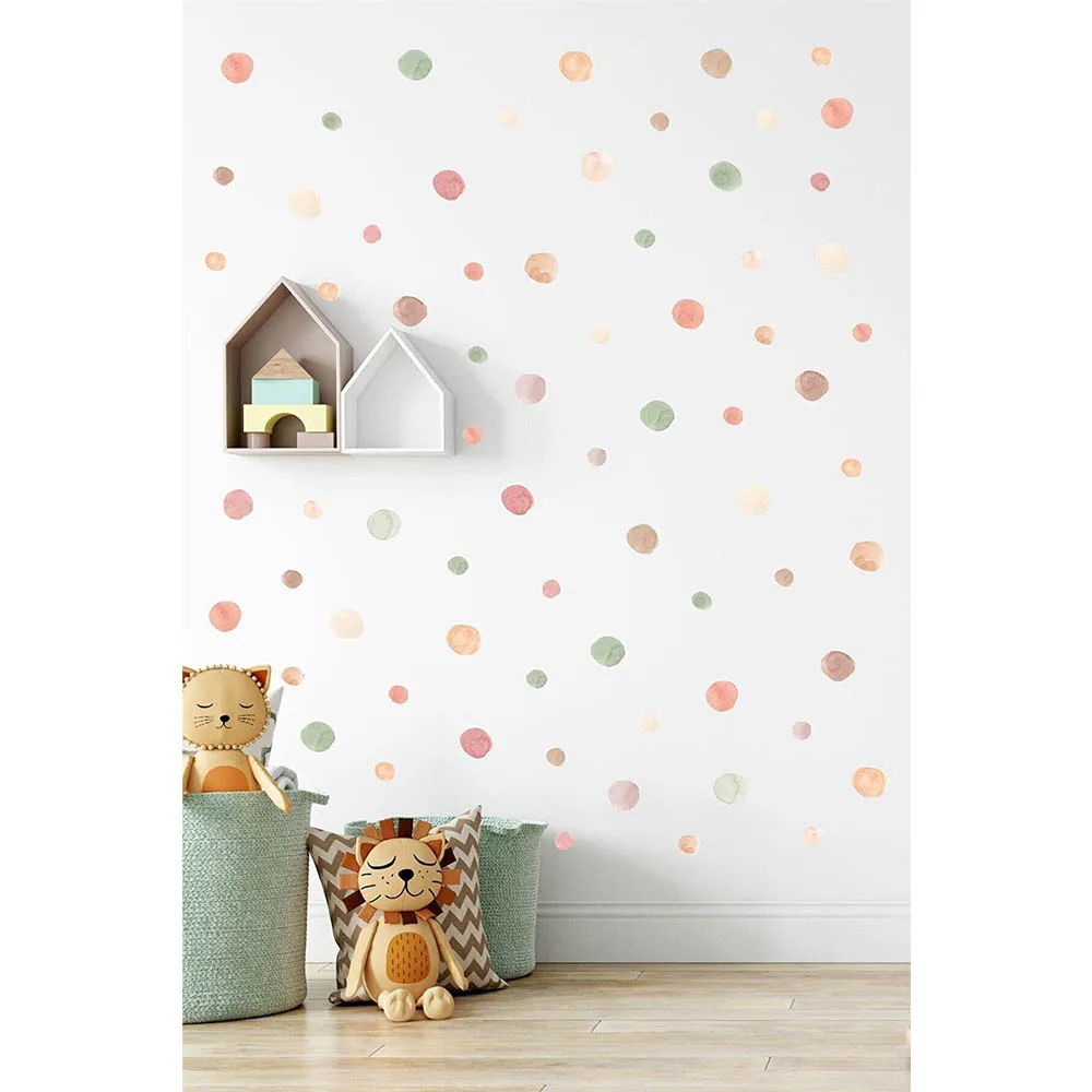 

100 and 180 Pcs 5 & 3 Cm Watercolor DecorationPolka Dot Kids Bedroom Wall Stickers Set Self-Adhesive Kids Baby Nursery Wallpaper
