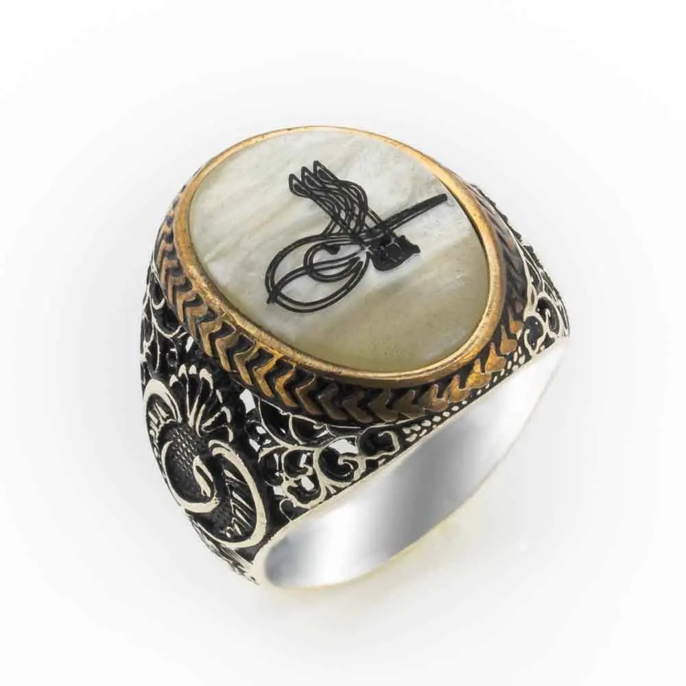 Жемчужный драгоценный камень Османская монограмма стерлингового серебра