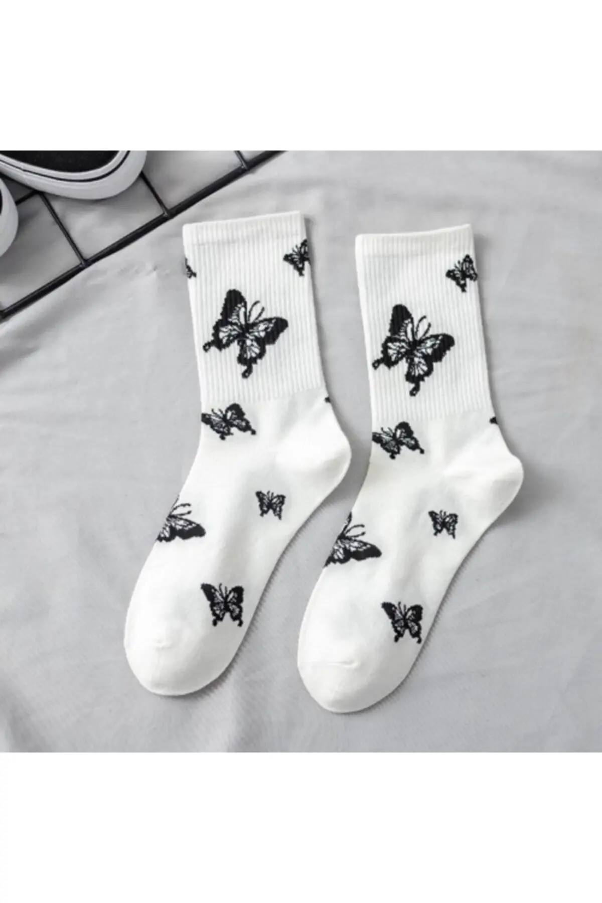 6 Pairs of Butterfly Multicolored Cotton College Tennis Socks