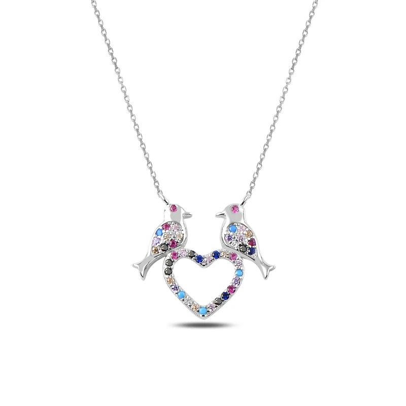 

Silver 925 Sterling Color Cubic Zirconia Heart & Bird Necklace