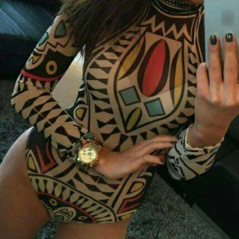 Женский цельный комбинезон с принтом Облегающий длинным рукавом брюки женская