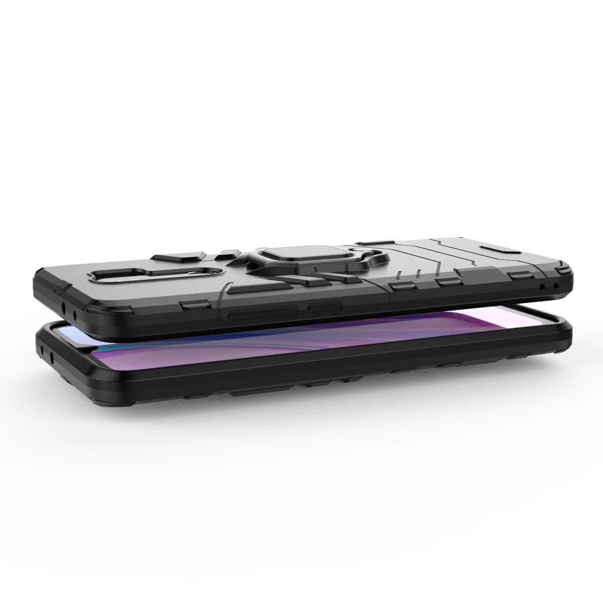 Compatible hydrogel case + Protector for Xiaomi Redmi 9 with rotating ring 360 ° hard shock resistant magnotic case