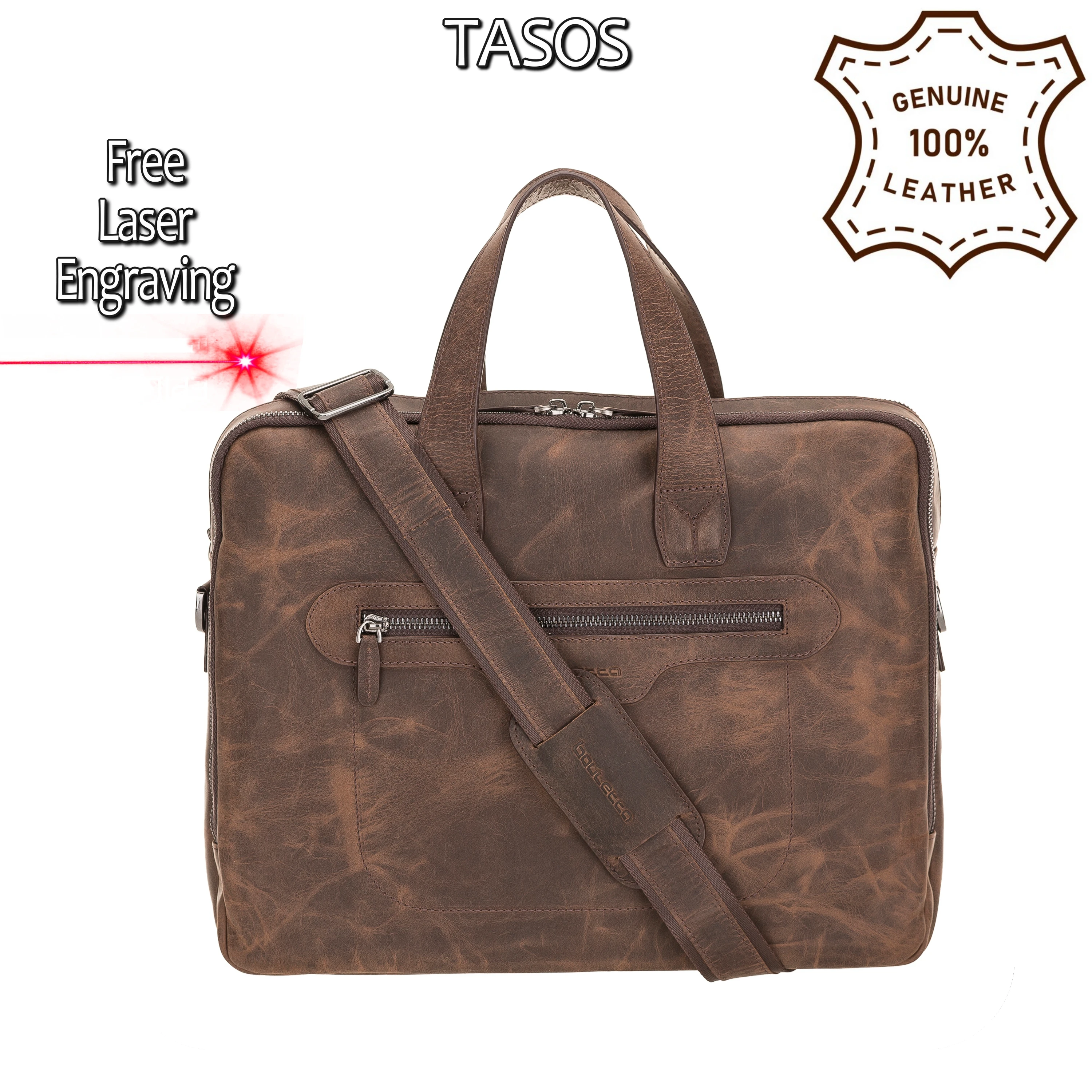 Handmade Genuine Leather Briefcase Laptop Notebook Business Elegant Stylish Travel Durable Bag Handbag Shoulder Strap Brown