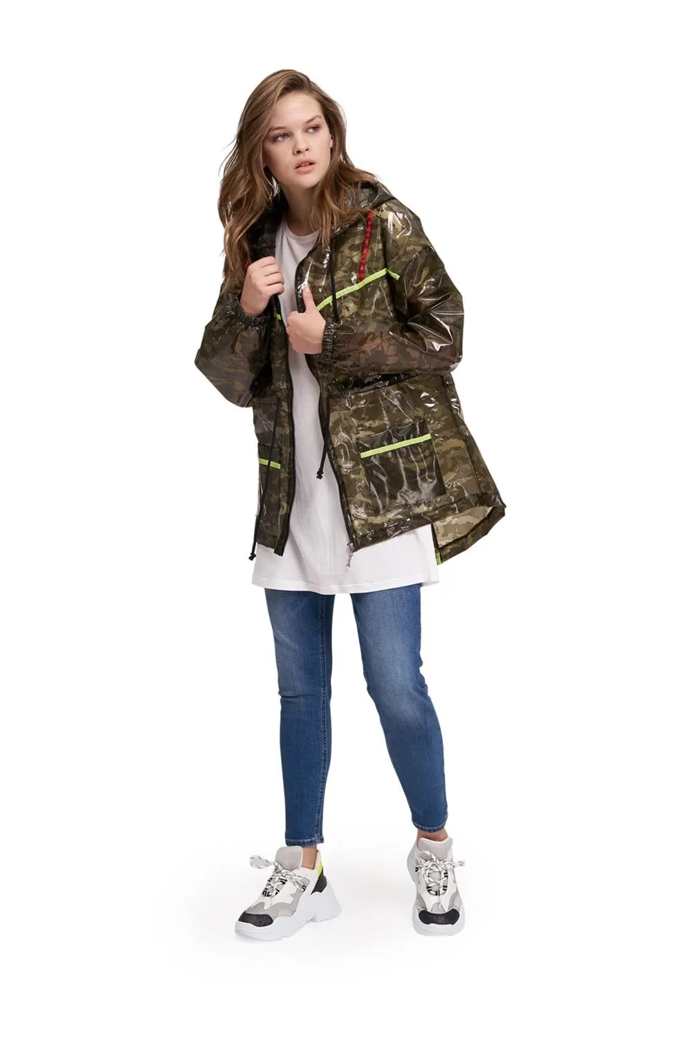 Неоновый полосатый Камуфляжный плащ| |