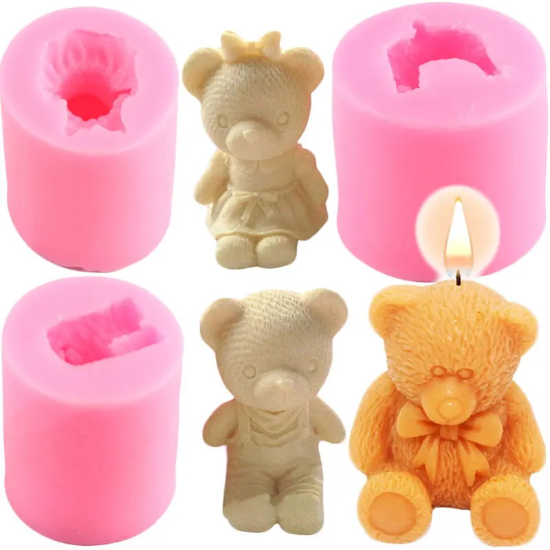 

3D Bear Silicone Candle Molds Handmade Soap Mold Chocolate Candy Molds Teddy Bear Fondant Cake Decorating Tool Resin Epoxy Mould
