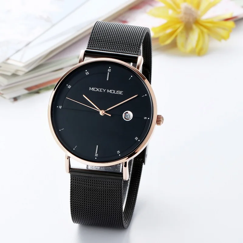 Часы наручные из нержавеющей стали с автодатой и диснеевским Микки Маусом |