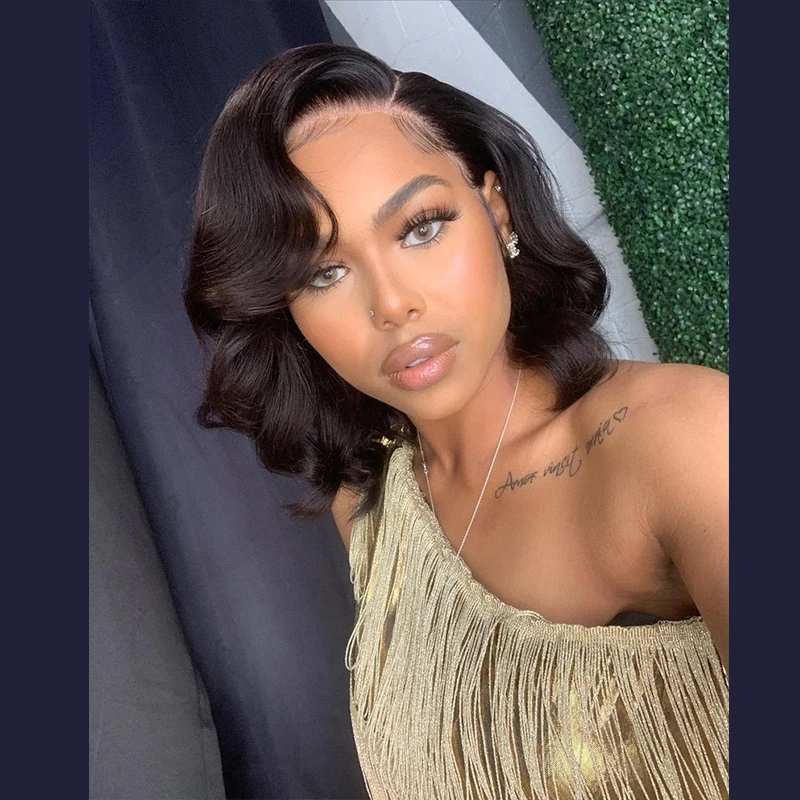 Мягкий синтетический парик на сетке спереди гладкие черные волнистые