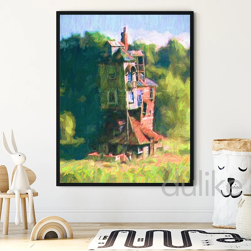 Картина маслом The Burrow плакат на стену дом Weasley картина зимний Фэнтези