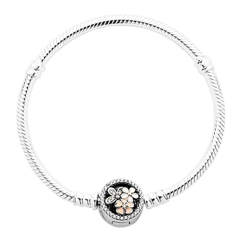 

New Genuine PANDORA Moments Cherry Blossom Button Snake Chain Bracelet With Gift Box