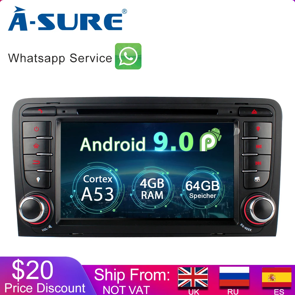 A Sure 2 Din Восьмиядерный Android 9 0 Радио DVD GPS плеер навигация для Audi A3 (2003 2011) S3 RS3 RNSE UP 8P 8V