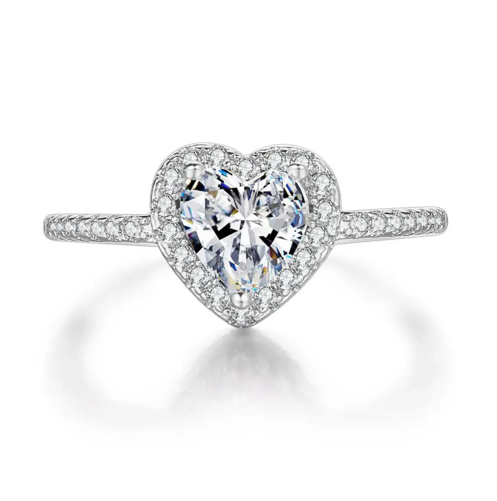 

18K Gold Plated Cubic Zirconia Promise Heart Rings for Women
