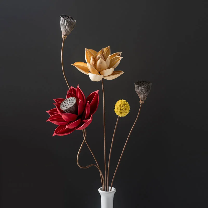 

1 set Artificial Dried Flowers Natural Lotus Faux Multicolor Hibiscus Lotus Wedding Decoration For Home Party Office Decorative
