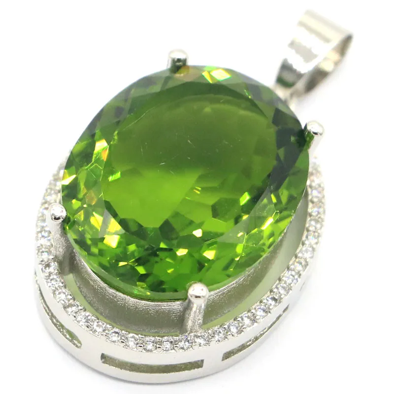 

37x22mm European Design Big Oval 22x18mm Green Peridot CZ Women Dating 925 Sterling Silver Pendant