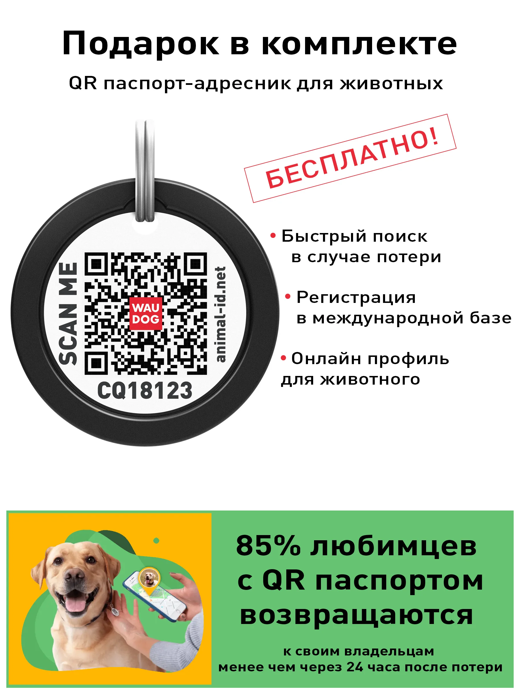 Нейлоновый ошейник WAUDOG Nylon c QR паспортом с рисунком &quotАрбуз&quot для мелких пород