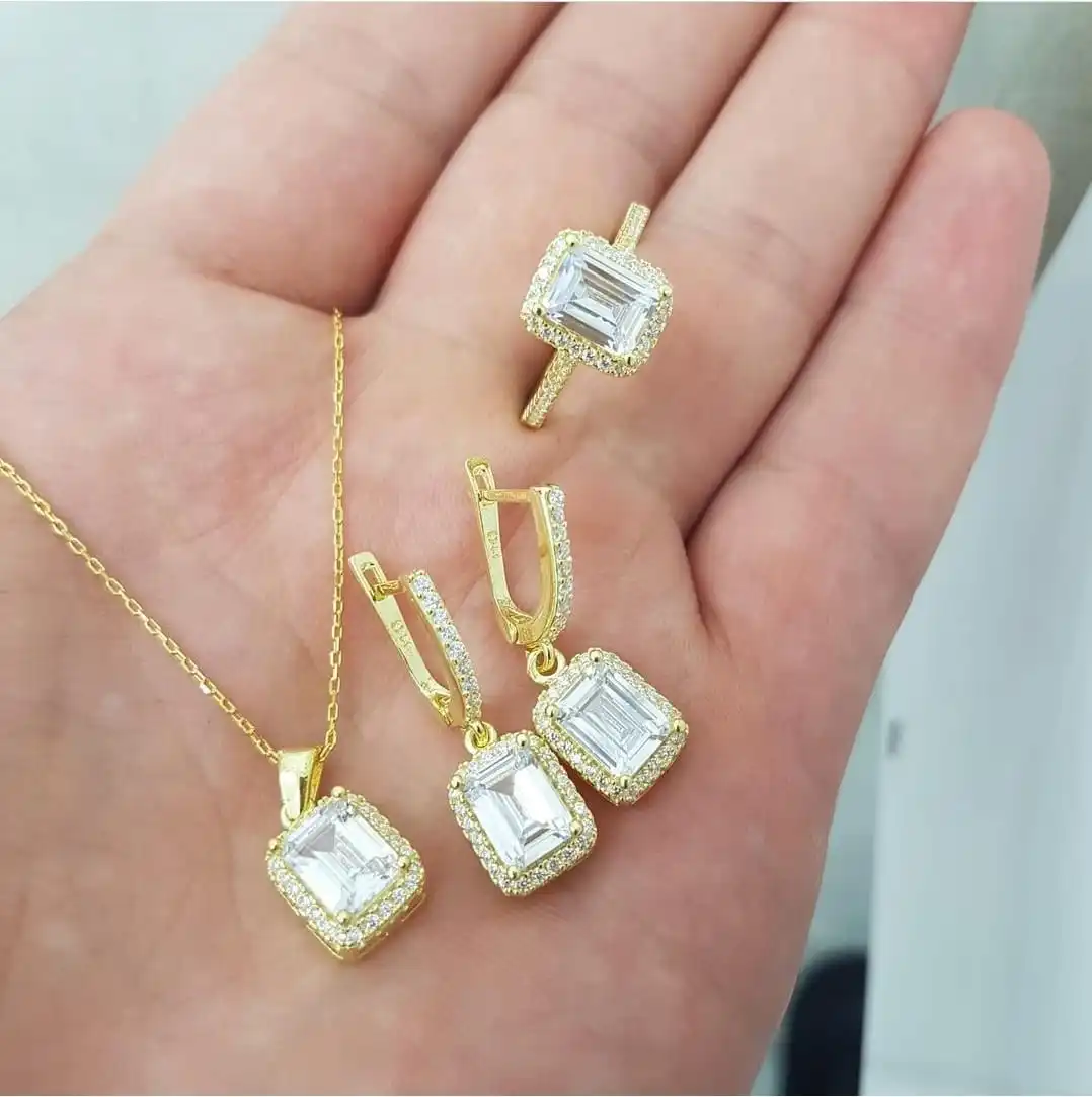 

925 Sterling Silver Baguette Classic Set Birthday Anniversary Fashion Engagement Wedding Band Top Quality Charm Jewelry