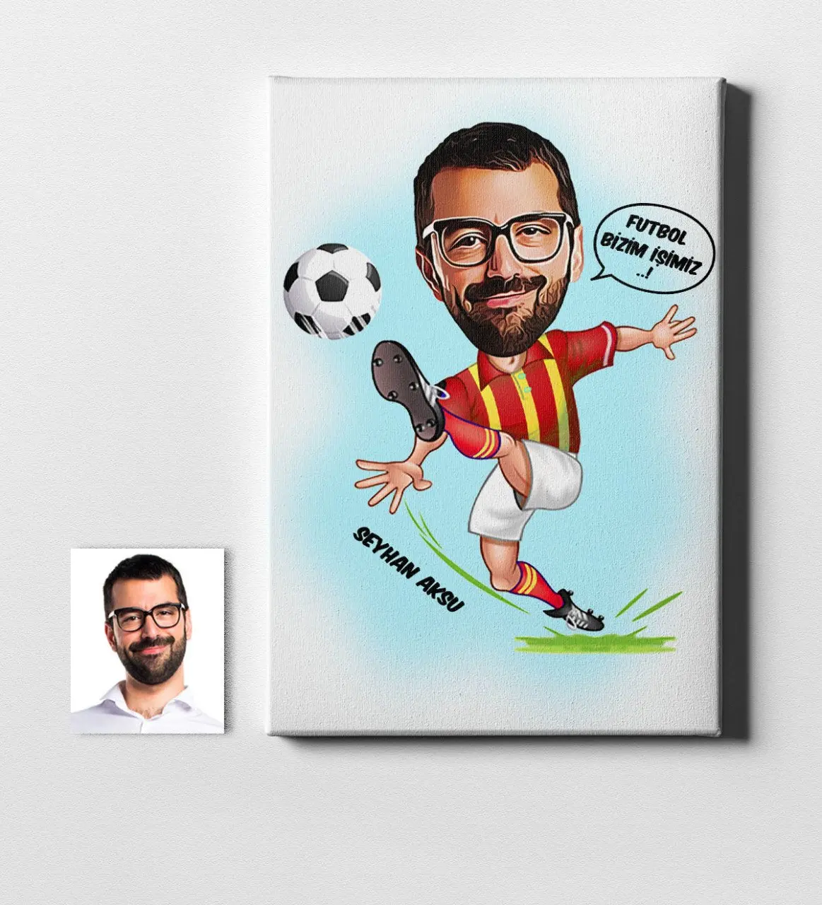

Personalized Football Player Yellow Red Cartoon Canvas Print (50x70 cm.) 1 Special Design Souvenir Beautiful Memories Friends Co