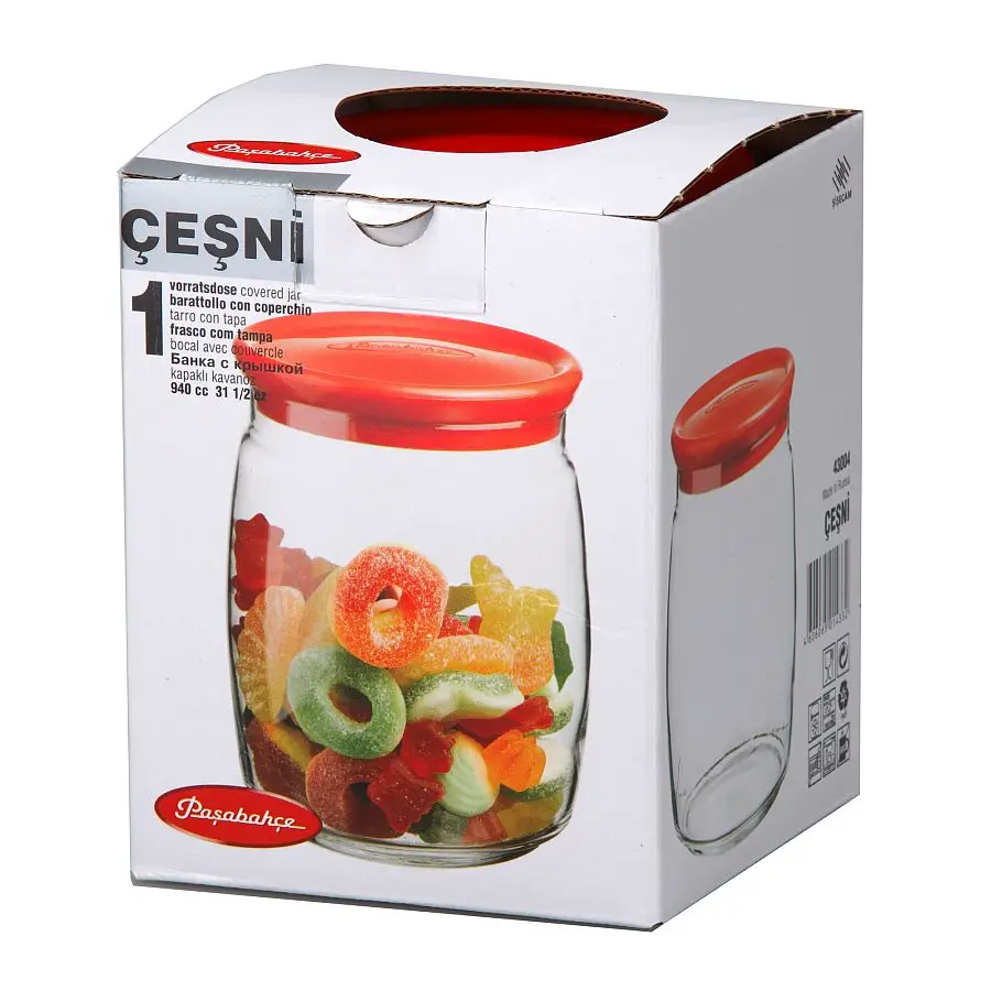 Банка ЧЕШНИ 920 мл с красной пласт.крышкой|Бутылки и банки для хранения| |