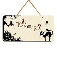 thick or treat halloween black cat plaque pumpkin sign witch wall door plate hanging sign hotel home decoration