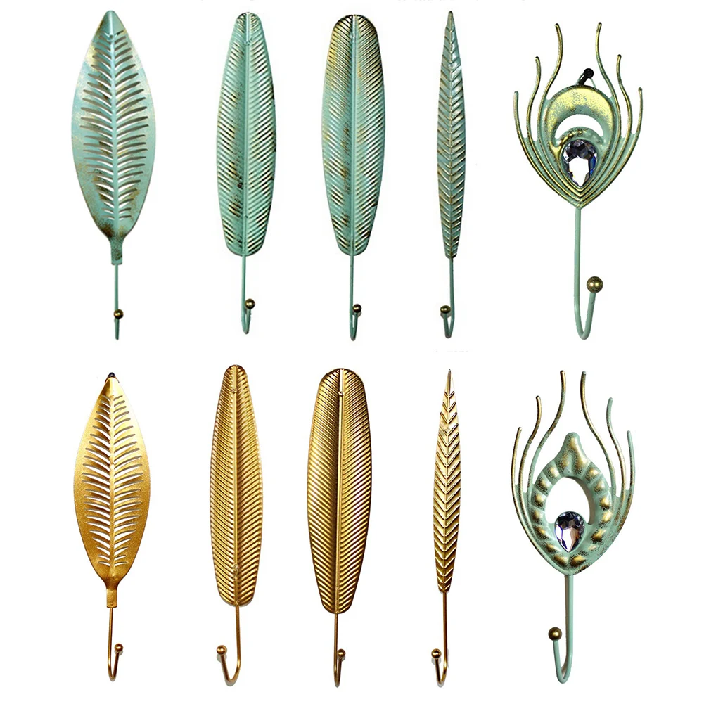 

American Peacock Feather Metal Hooks Exquisite Bathroom Living Room Wardrobe Door Wall Hooks Home Decoration