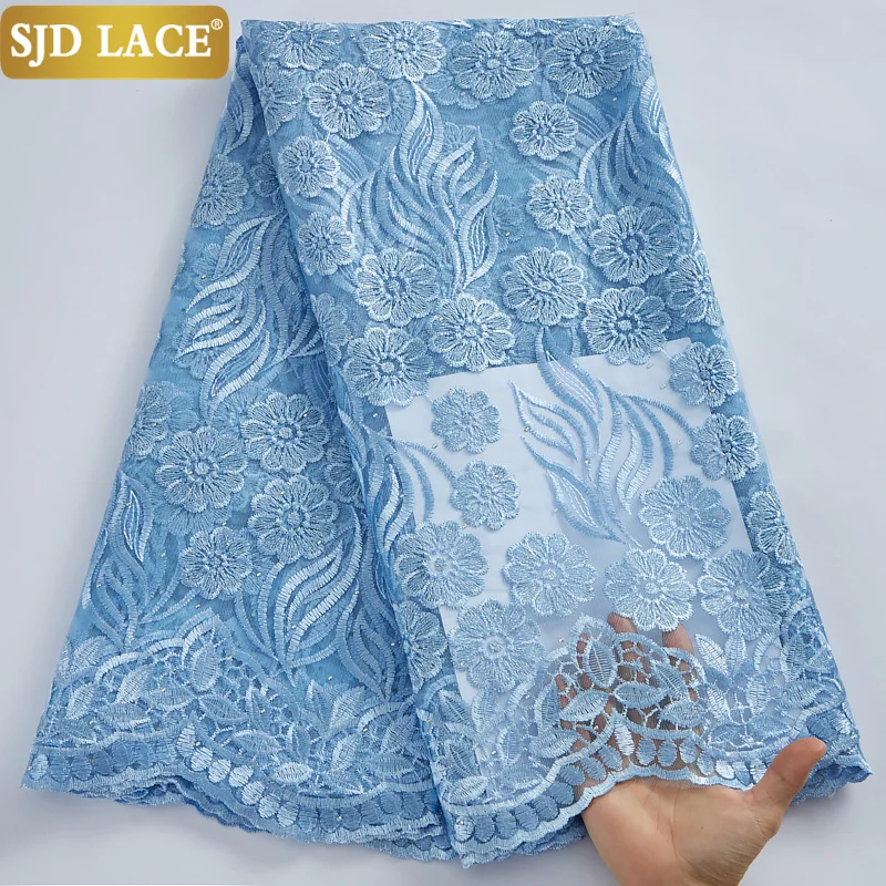 Женское кружевное платье SJD темно-синее из французского материала с вышивкой