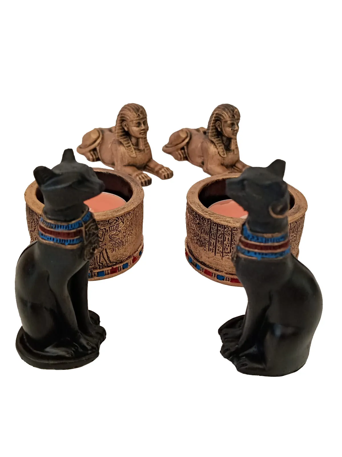 

Ancient Egypt Sphinx Bastet Candle Holder Set