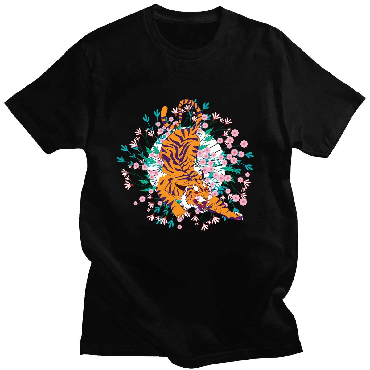 

100% Cotton 2022 Summer Tiger Print Short Sleeve Daily Simple Fashion T-Shirt Cotton Round Neck 14 Colors Top