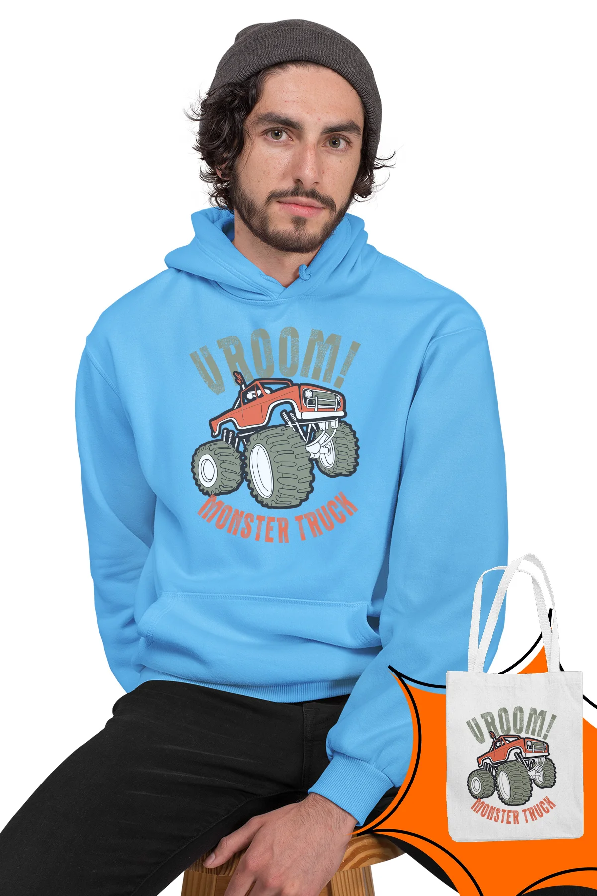 Мужская толстовка с капюшоном Angemiel Wear Monster Truck Blue|Мужские толстовки и свитшоты| |